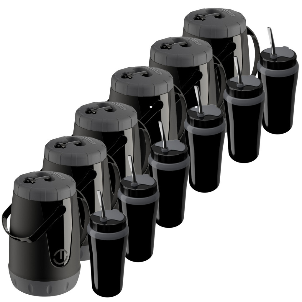 Kit Tereré com 6 Garrafas Térmica Jarra Pavia + 6 Copos Térmico 650ML com Bomba Inox Unitermi Cores