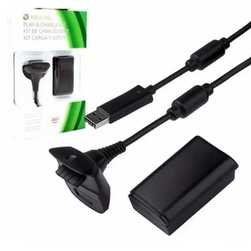 Bateria E Cabo Carregador Para Controle Xbox 360 Slim Arcade Charge Play Kit