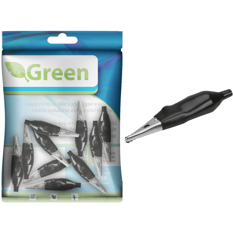 Kit 10un Garra Jacare 45mm grande semi-isolada Preta Conector eletrônico WD027