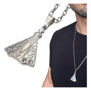 Colar Masculino Nossa Senhora De Aparecida Corrente Aço Inox