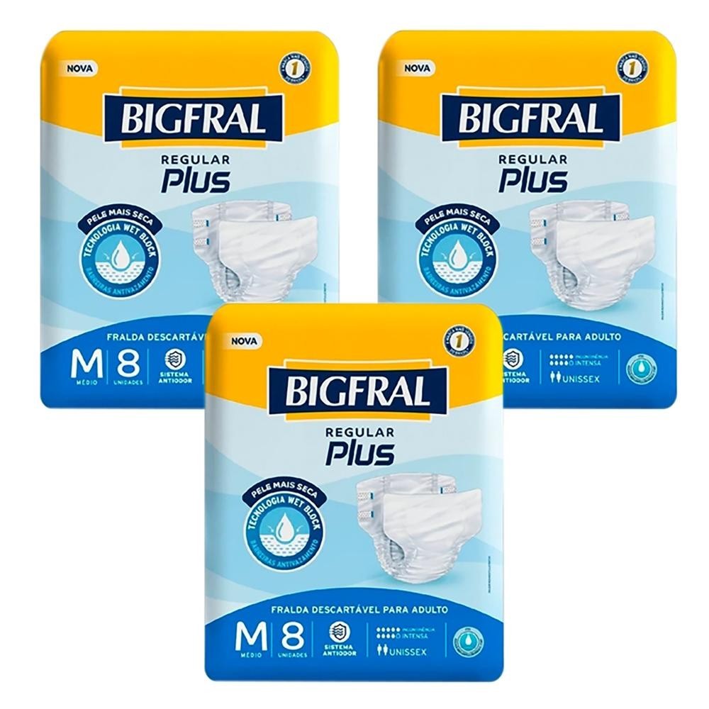 Kit 3 unidades - Fralda Geriátrica Bigfral Regular Plus Tamanho M 8 Unidades em Oferta na Shopee