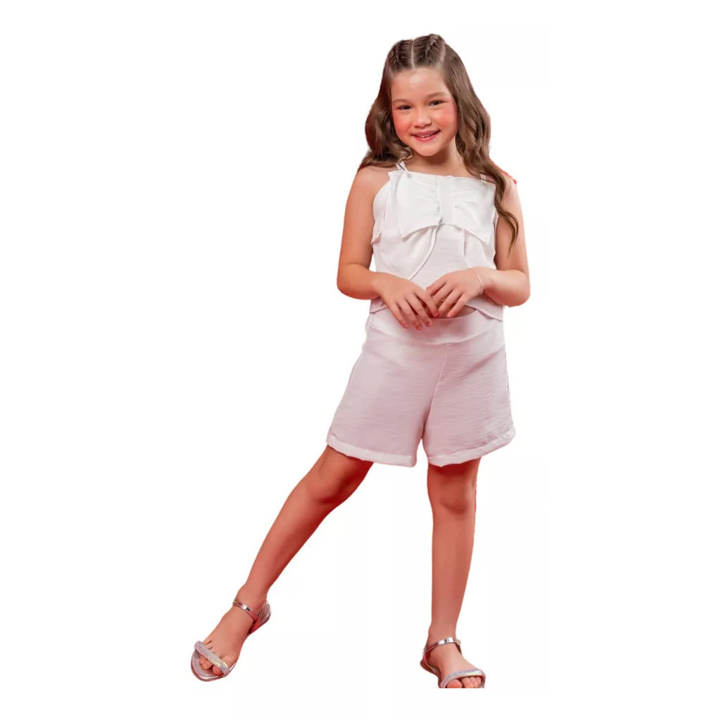Conjunto Infantil Menina Short E Cropped Branco