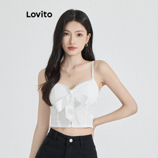 Lovito Top de Tanque Crop com Laço de Renda na Frente para Mulheres L77ED059