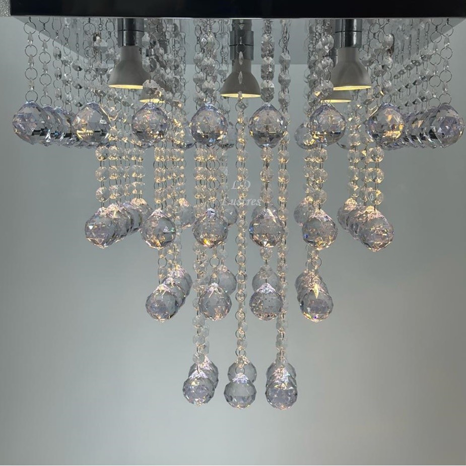 Luminária Pendente Cristal Acrílico Para Sala Belissímo