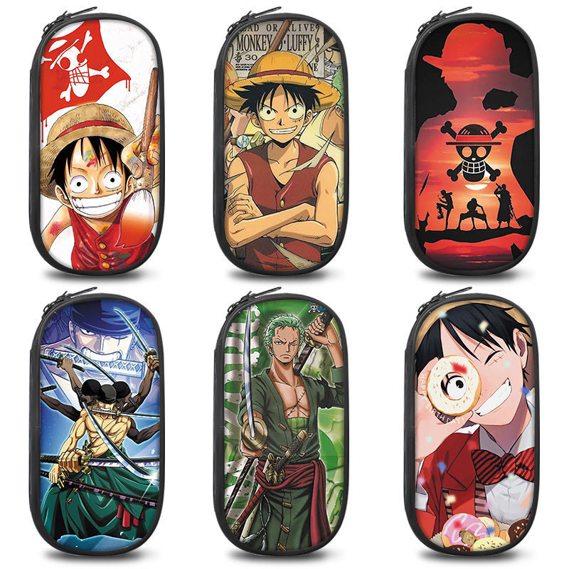 Estojo de lápis de lona multicamadas One Piece Luffy Zoro, caixa de papelaria de mesa, bolsa de papelaria, estojo de can