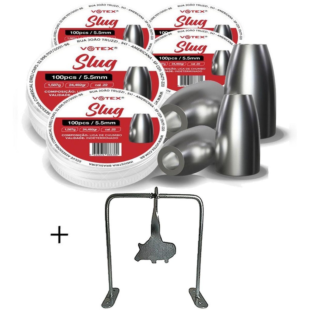 5 Chumbinhos Slug 5.5mm 1,587g - Votex + Alvo Javali