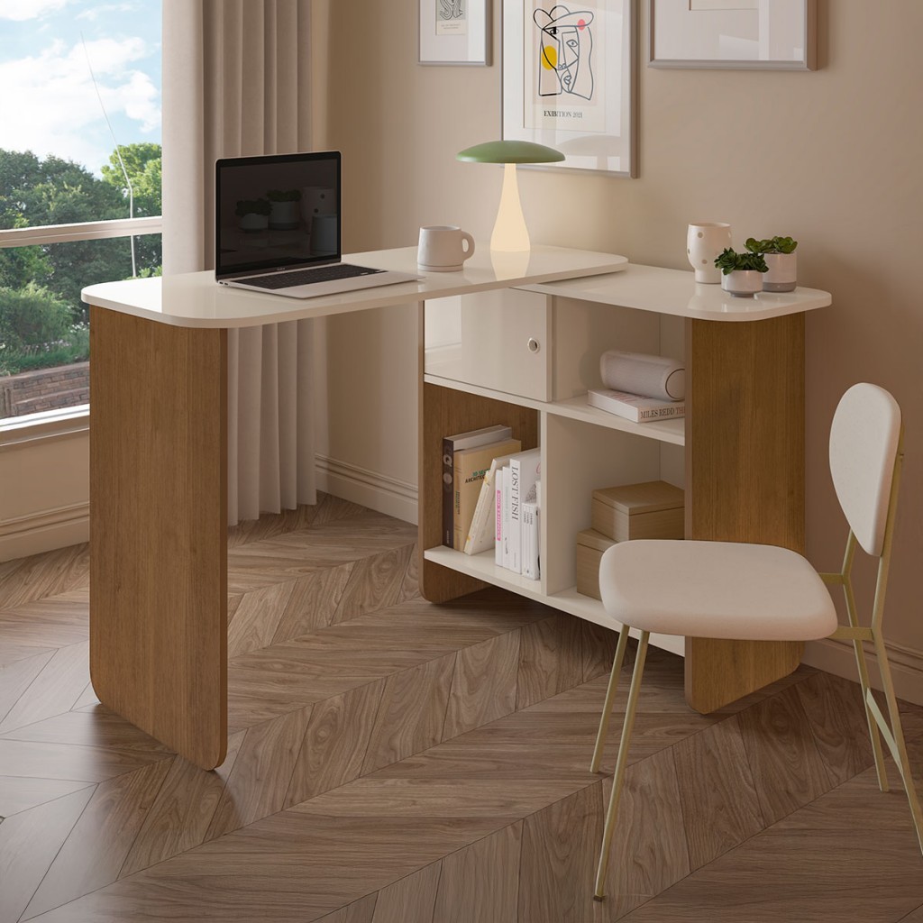 Mesa Escrivaninha Nomad 1 Porta Cinamomo/Off White - Artely em Oferta na Shopee