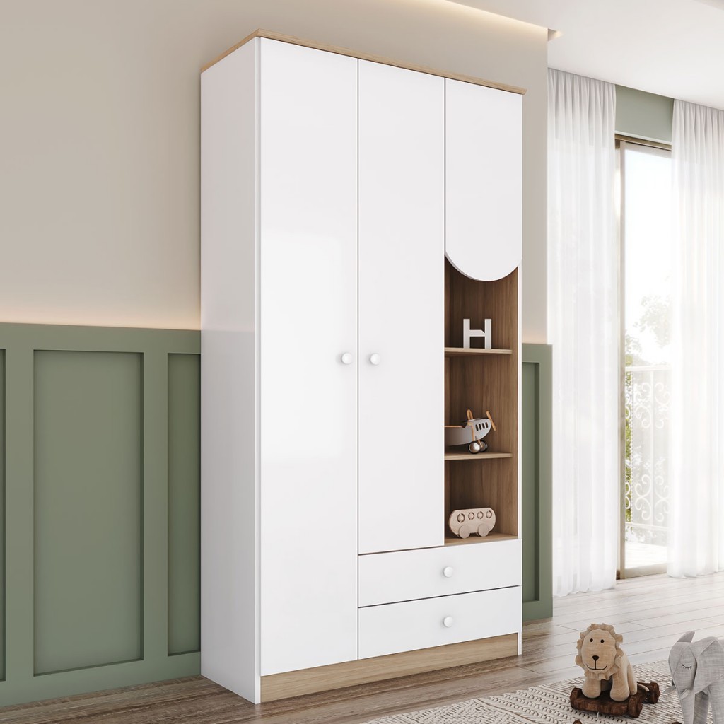 Guarda-Roupa Infantil Magia 3 Portas 2 Gavetas Branco/Jequitibá Hp - Henn em Oferta na Shopee