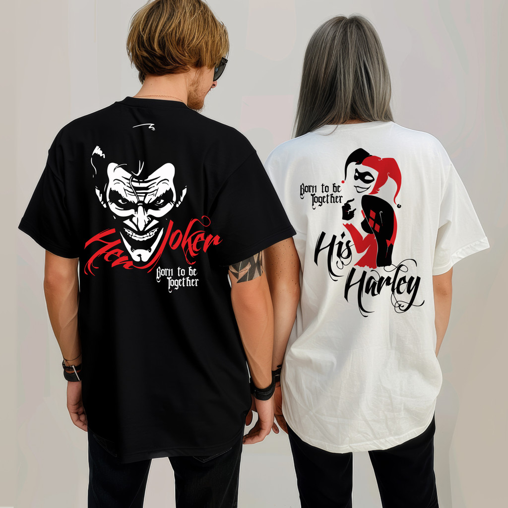 Camiseta Casal Coringa e His Harley Love Stylish Oversized