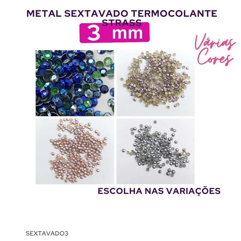 25g Metal Sextavado Termocolante 3mm Pedrarias Strass Nail Rhinestone Hotfix para Unha Sextavado3-25g