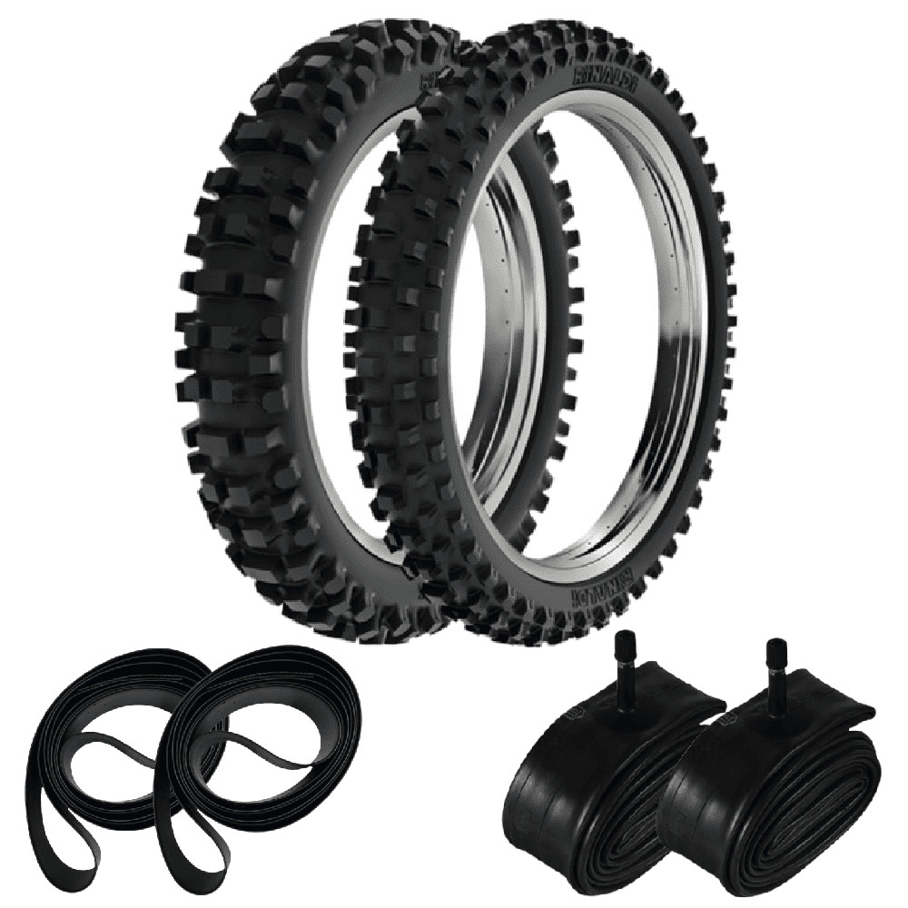 Par Pneus Biz Bis Trilha Cross 60/100-17 Sh31 Diant Rinaldi + Camaras + Cintas