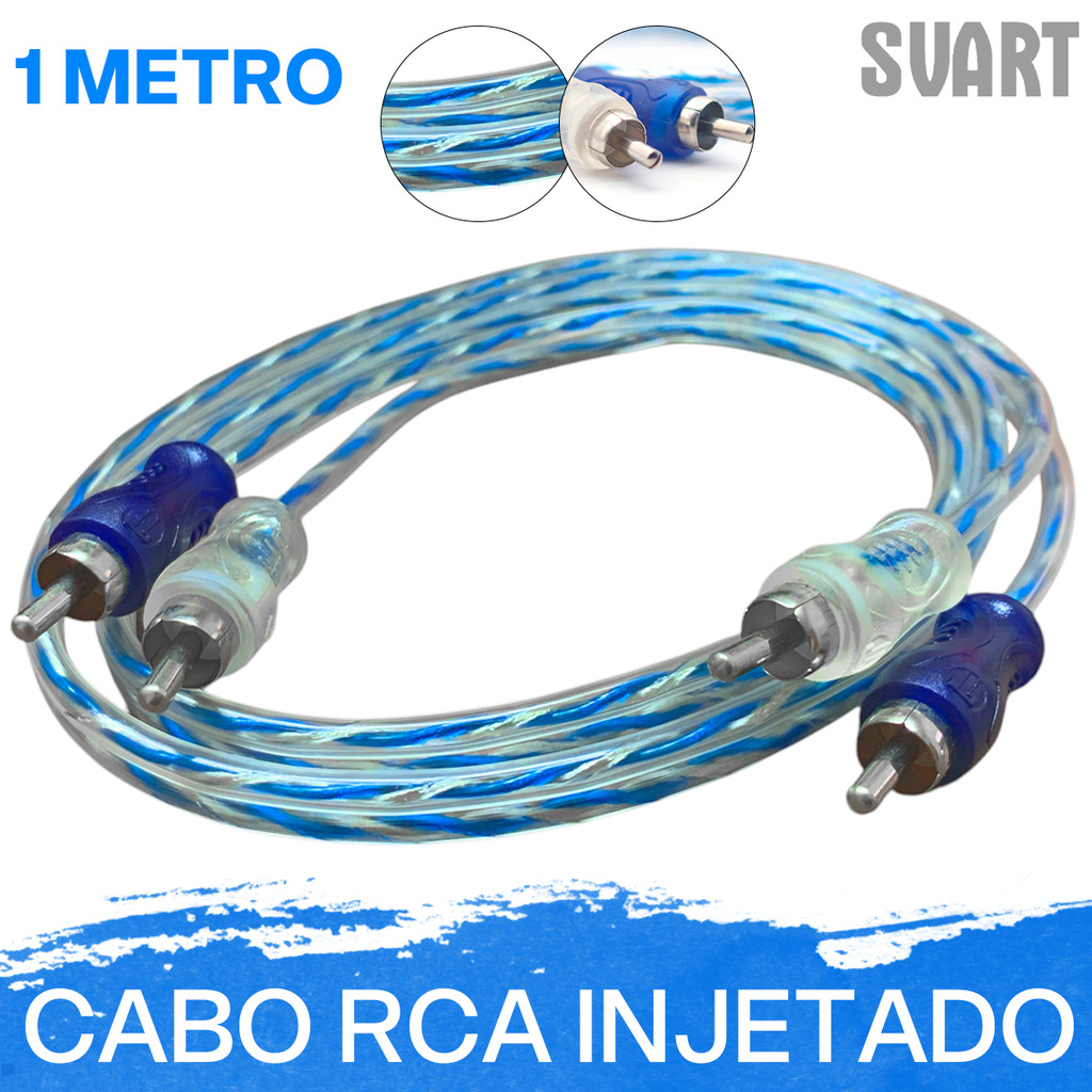 Cabo Rca Injetado Techone Svart 1 Metros 4mm Flexível Transparente Azul/Prata Som Automotivo Plug de Metal Níquel - Audio