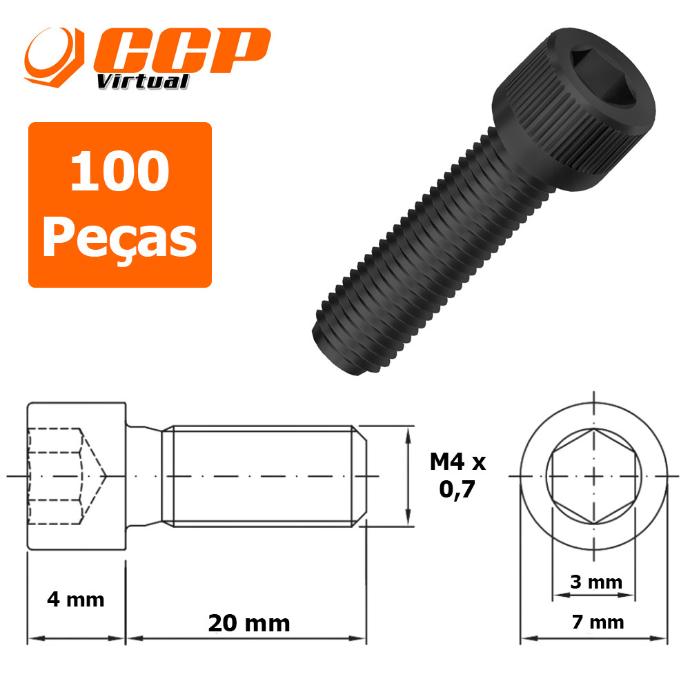 Parafuso Allen Aço Liga Cabeça Cilindrica M4 X 20 100 Peças