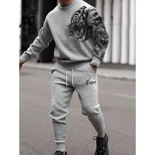 CONJUNTO MOLETON Homens Impressão Tigre Moletom & Cintura Com Cordão Calça EXCLUSIVIDADE