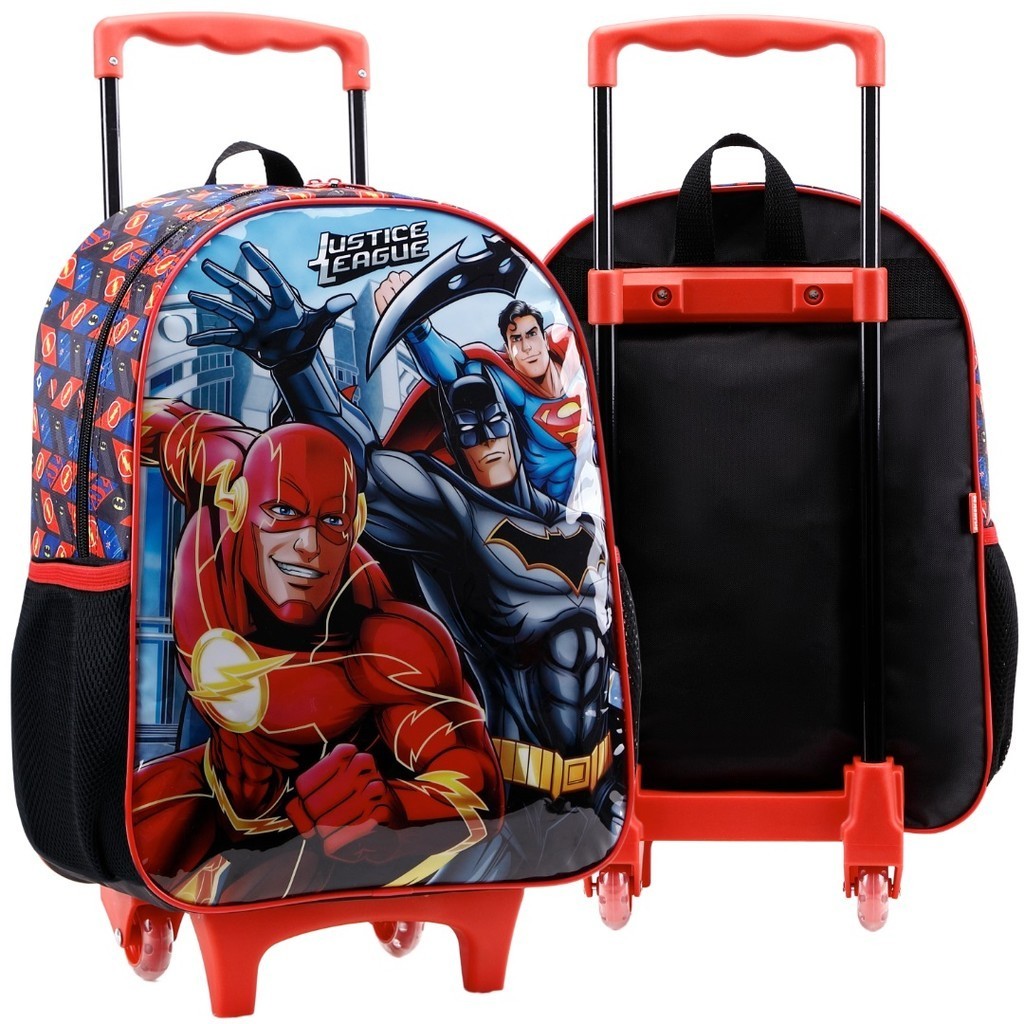 Mochila Rodinhas Batman Bolsa Escolar Superman Mala Carrinho Infantil Liga Da Justiça Original Xeryus