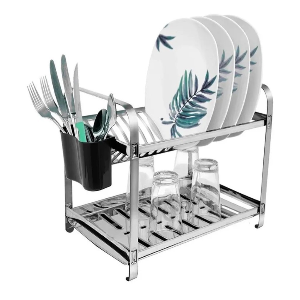 Escorredor de Louças 12 Pratos em Aço Inox com Porta Talher Plastico Mak-Inox 03.04 em Oferta na Shopee