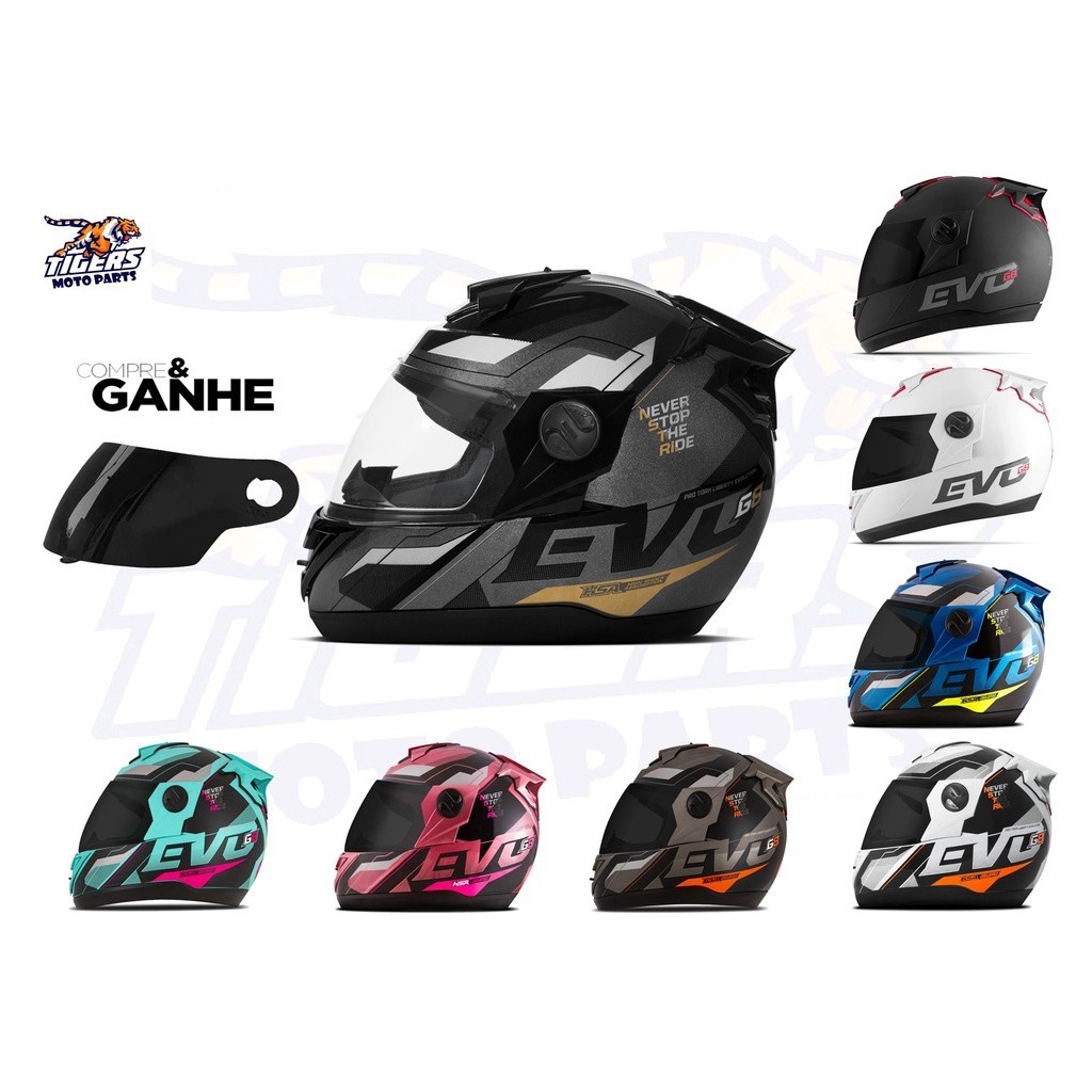 Capacete Fechado Evolution G8 Mais Narigueira Mais Viseira Fume Envio em Menos de 24 Horas Pro Tork Liberty Masculino Feminino Moto Motoqueiro Motociclista Oferta Lançamento Promoção Unisex Tamanho 62 60 58 56 Forro Removivel Azul Amarelo Laranja Grafite