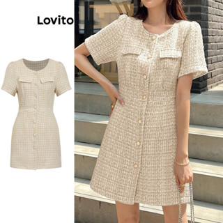 Lovito Elegante Vestido com Botões na Frente Simples para Mulheres L77ED264