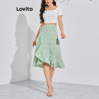 Lovito Conjunto de Saia com Amarração em Tecido Vazado e Estampa Floral Boho para Mulheres LBL08100