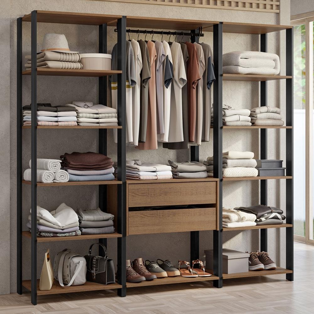 Guarda-Roupa Closet Modulado Valencia 2 Gavetas 188cm Rustic/Preto Madesa 01 em Oferta na Shopee