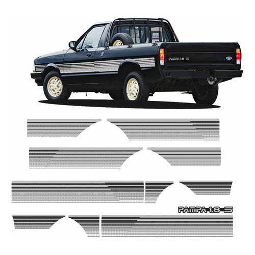 Kit Adesivo Faixa Lateral Traseira Ford Pampa 1.8 S Prata
