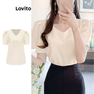 Lovito Blusa Casual com Mangas Bufantes para Mulheres L80ED078