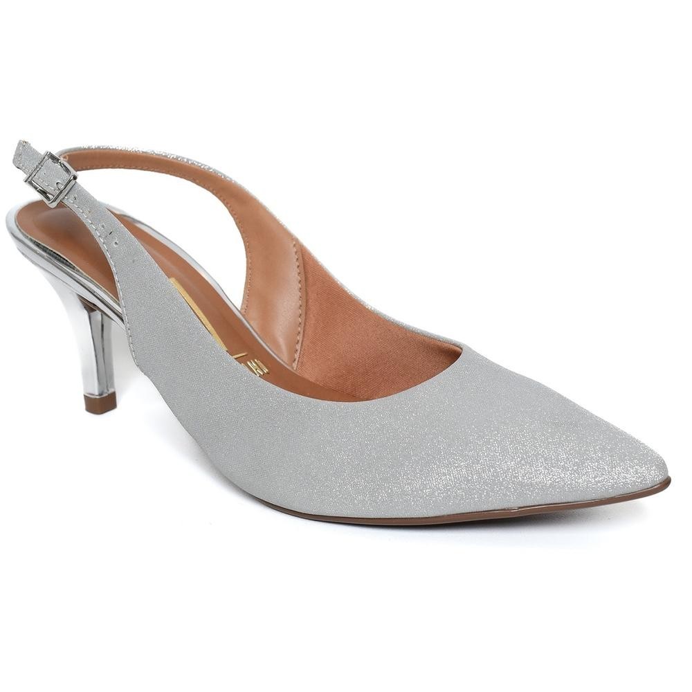 Scarpin Vizzano Slingback Gliter Salto Fino Médio - Prata em Oferta na Shopee