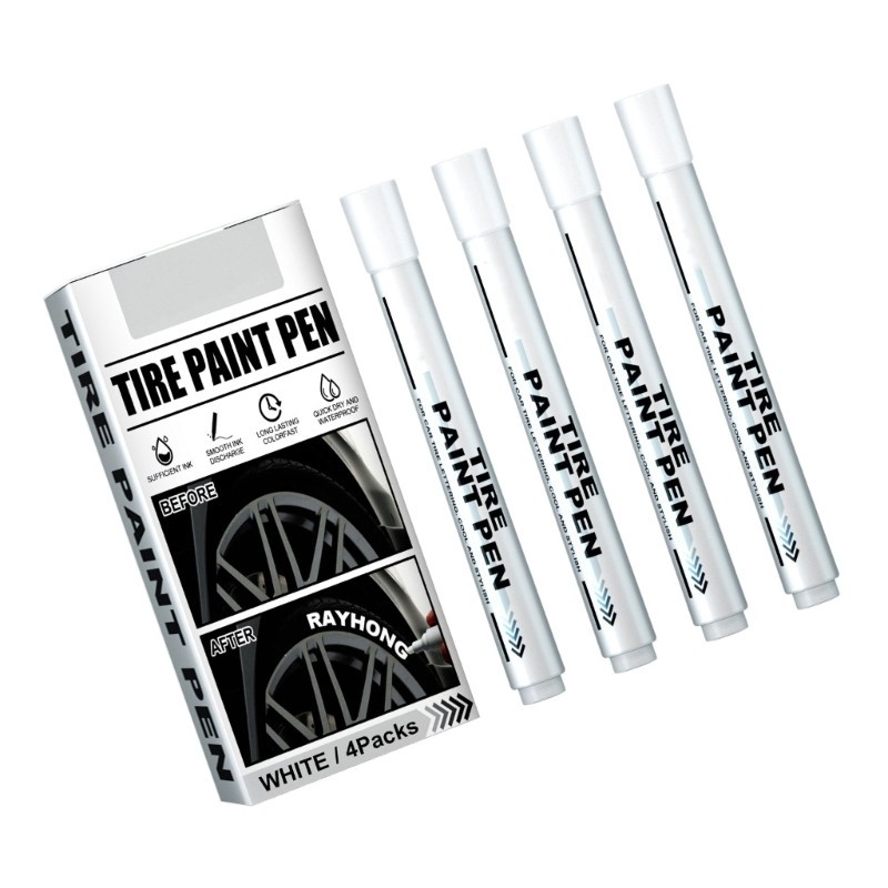 KIN 4 Peças Caneta De Tinta Branca Marcador À Prova D'água Branco Pintura Para Pneus De Carro