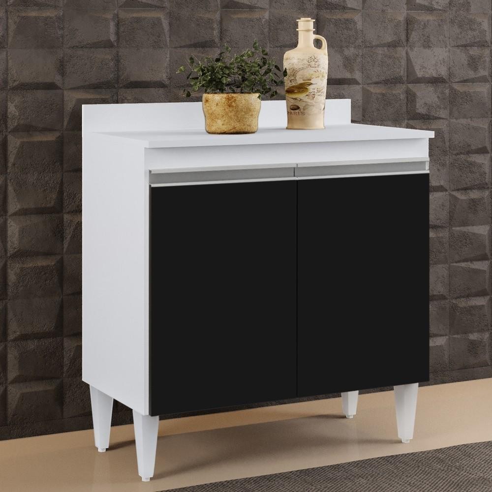 Balcão Gabinete 80cm 2 Portas Hawai Branco/Preto - Lumil Móveis - Home & Living
