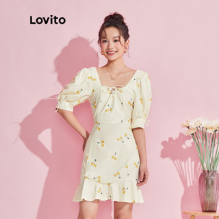 Lovito Boho Vestido Feminino com Estampa de Fruta e Vegetal e Bainha de Babados L74ED203