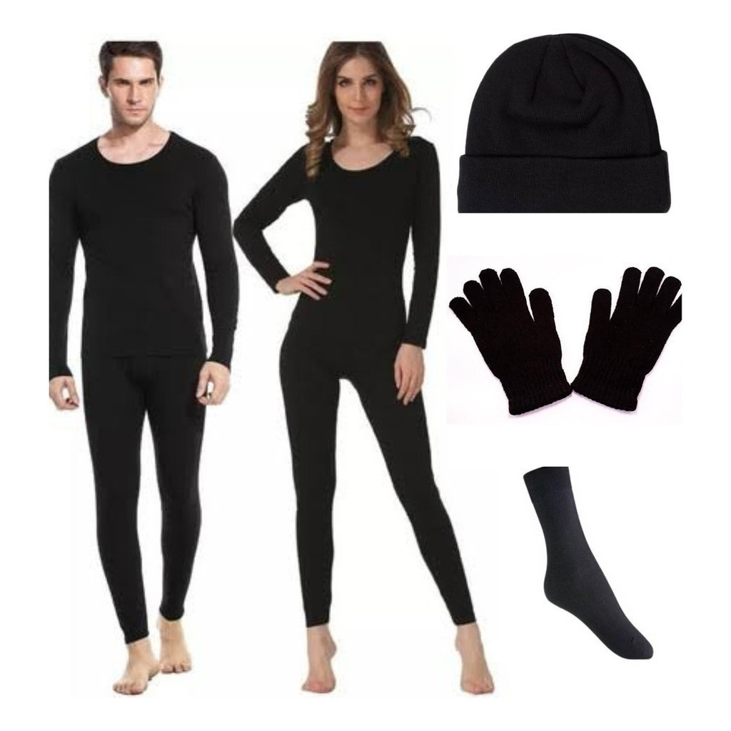 Roupa Segunda Pele Térmica Forrada Blusa+calça+meia+luva+gorro conjunto neve pijama peluciado longo comprido camisa calsa