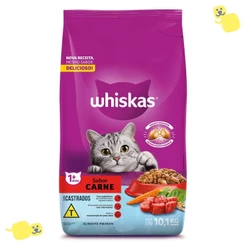 Ração Whiskas 10Kg Ração Gato Castrado Adulto 1+ Sabor Carne Ração para Gatos Castrados 10kg
