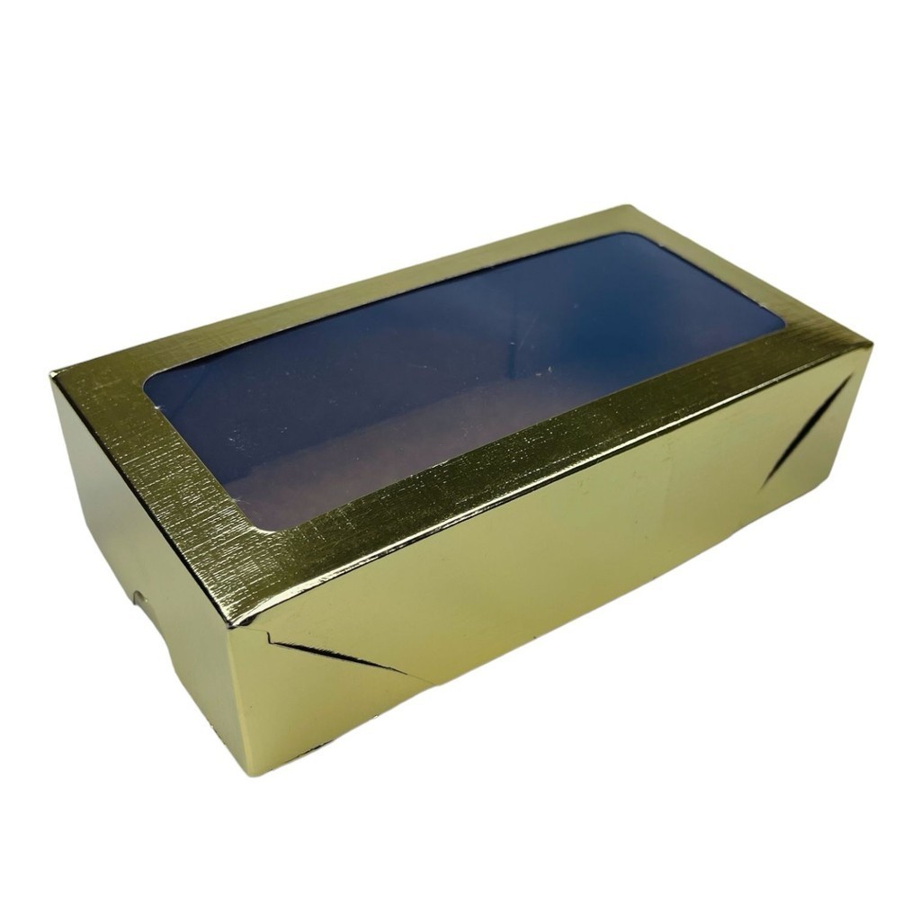 10 CAIXA LAMINADA C/ VISOR (08 DOCES) 4x16x8 cm OURO 4670