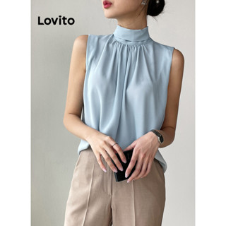 Lovito Blusa Elegante Lisa Com Laço Plissado Para Mulheres L77ED037