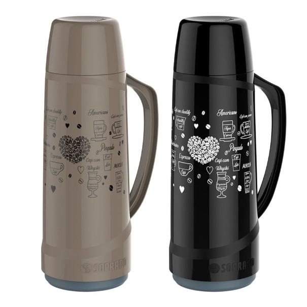 Garrafa Térmica Com Tampa 1,0L Decorada Café Cristal Soprano em Oferta na Shopee