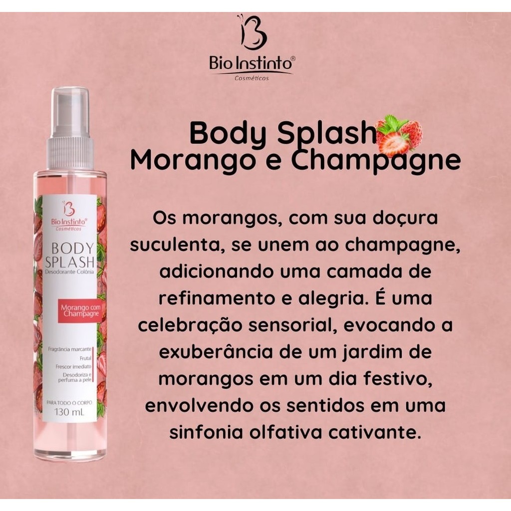 Desodorante Colônia Body Splash Morango com Champagne 130ML Bio Instinto