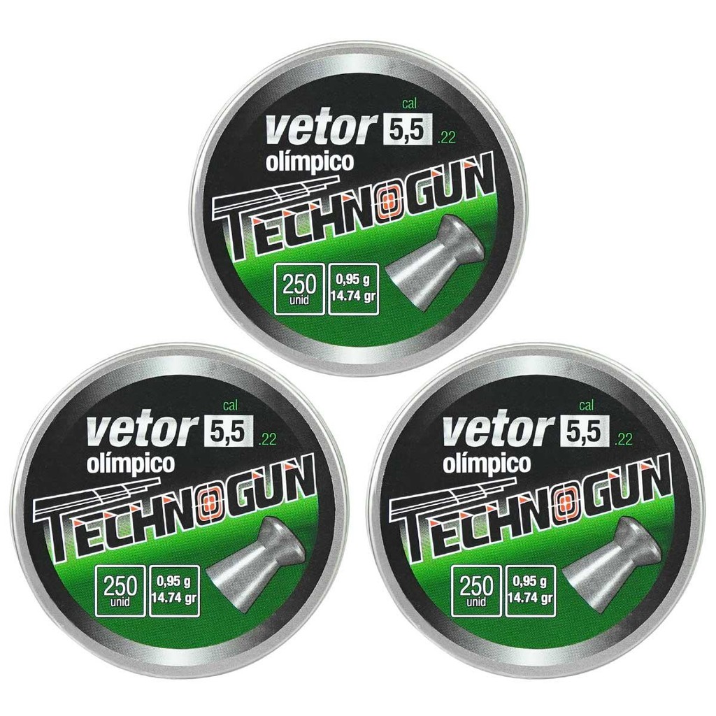 CHUMBINHO TECHNOGUN VETOR OLÍMPICO 14,24 GR 250UN. 5.5MM - COMBO 03 LATAS