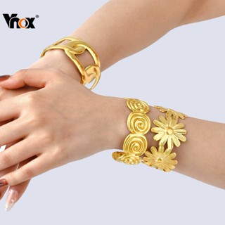 Vnox Daisy Opening Pulseira Para Mulheres Aço Inoxidável Punho Largo Grande Joias Resistentes À Água em Oferta na Shopee
