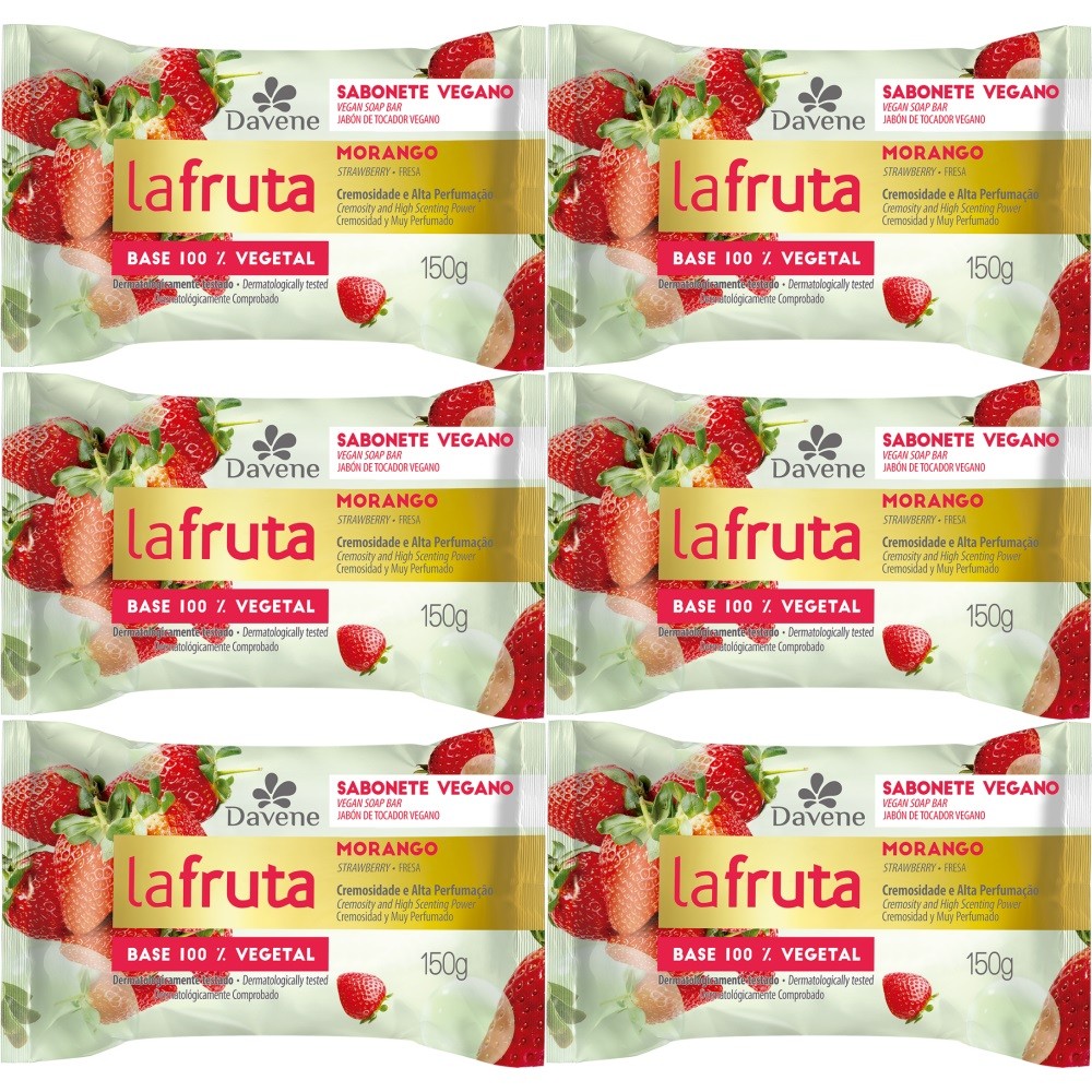 6UN Sabonete La Fruta  Morango Barra Vegetal 150G Davene