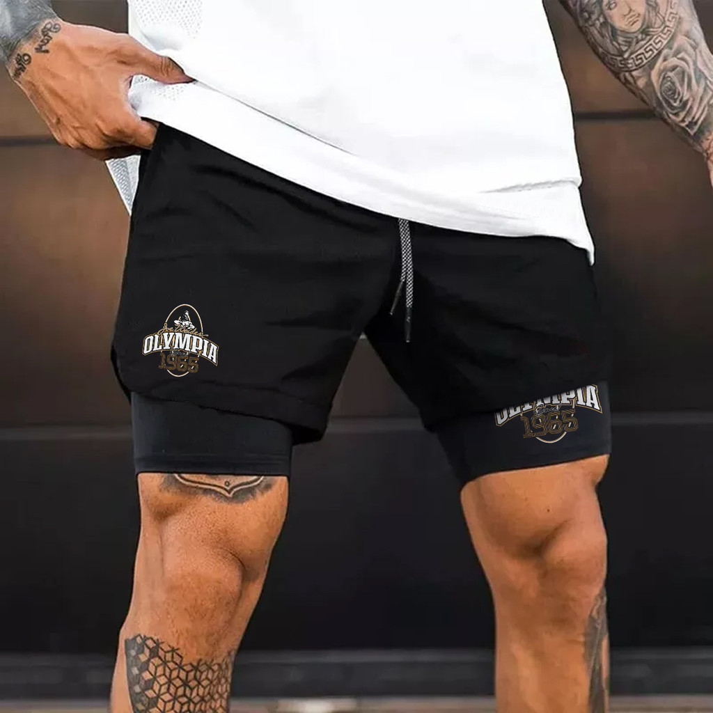 Short 2 em 1 Masculino Mr Olympia Proteção UV e Compressão Bermuda de Academia e Corrida