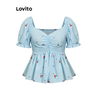 Lovito Blusa Feminina Casual Com Babados Florais L77ED405