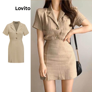 Lovito Vestido Elegante Liso Com Botões Divididos Para Mulheres L77ED294