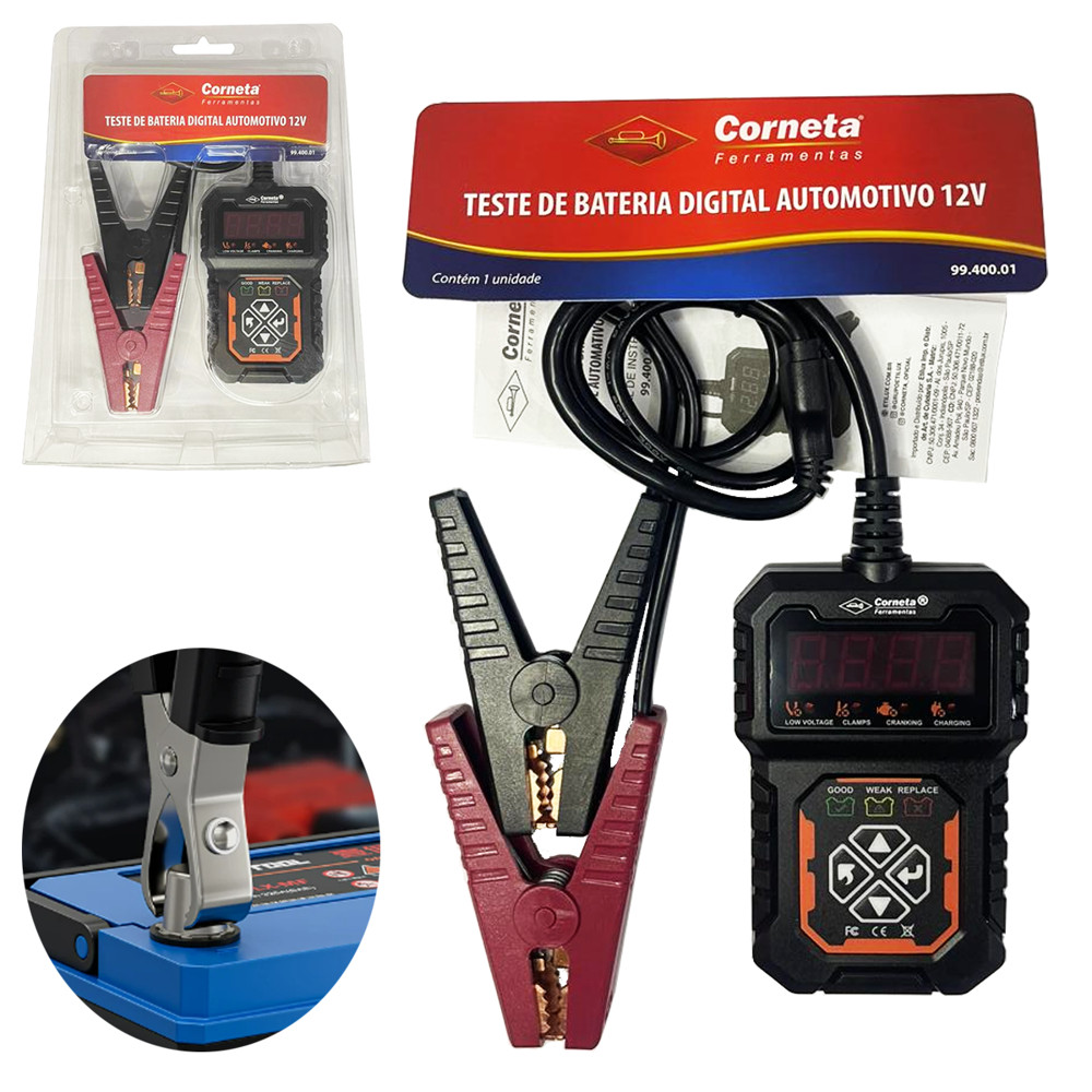 Teste De Bateria Digital Automotivo 12V Para Uso Profissional - CORNETA FERRAMENTAS Mecânico