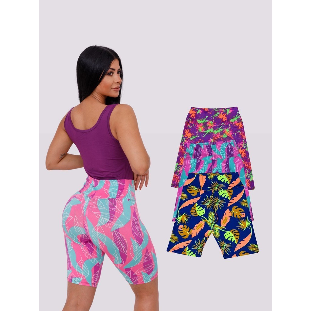 Kit Com 3 Bermudas Legging Estampada Academia - Sortidas
