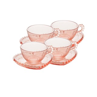 4 Xícaras para Chá Wolff Pearl de Cristal Rosa