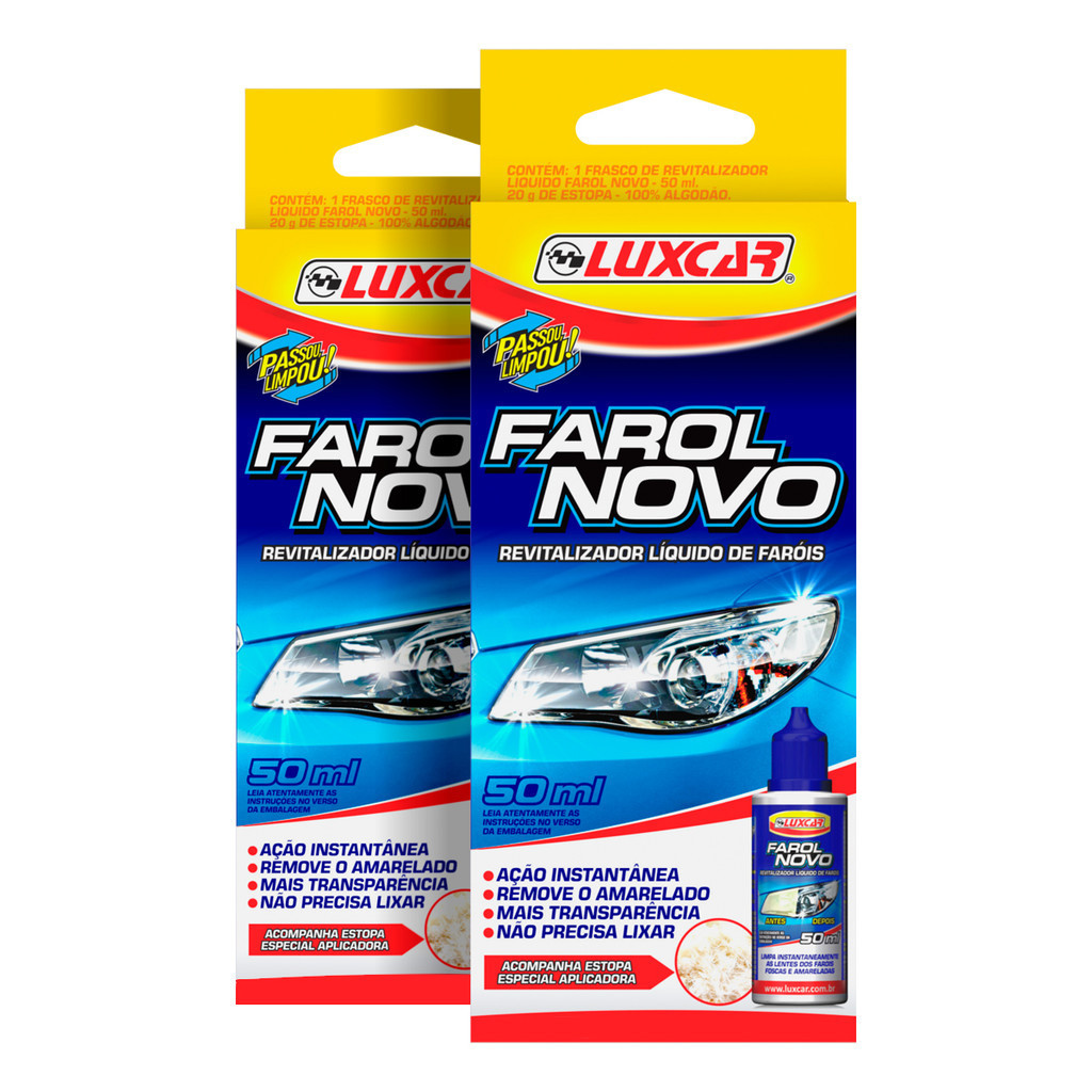 2x Renovador Revitalizador Liquido 50ml Farol Novo Luxcar Limpa E Restaura Fácil em Oferta na Shopee