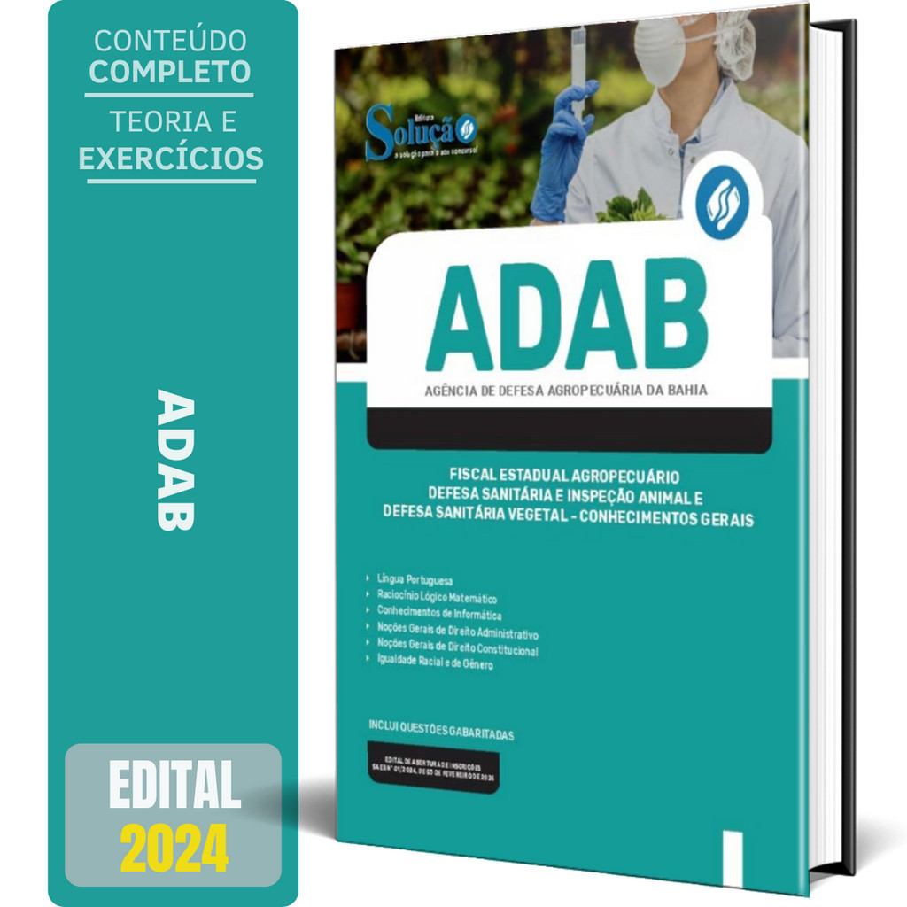 Apostila ADAB 2024 - Fiscal Estadual Agropecuário - Defesa Sanitária e Inspeção Animal e Defesa Sanitária Vegetal - Conhecimentos Gerais