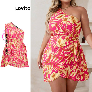 Lovito Vestido Feminino Plus Size Curve Boho Tropical Assimétrico LBL08215