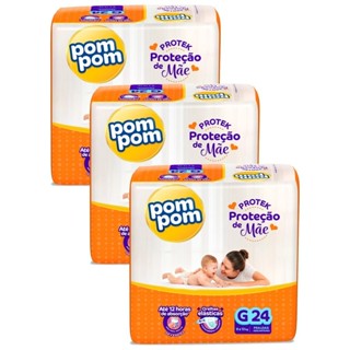 Kit 3 Fraldas Pom Pom Protek Proteção de Mãe Jumbo G com 24un cada em Oferta na Shopee
