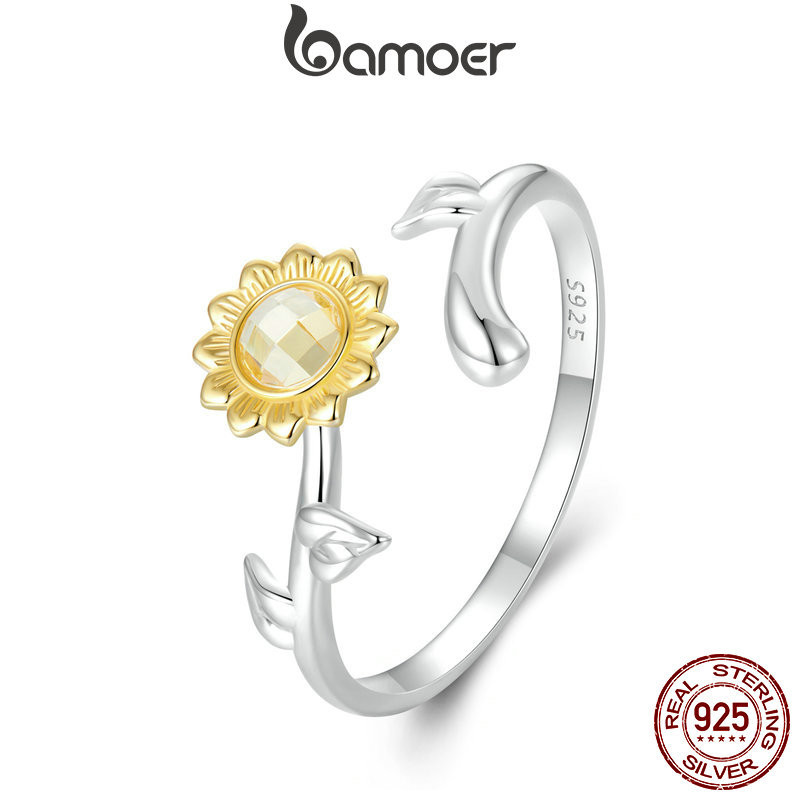 Bamoer 925 Sterling Sliver Ring Girassóis Anel Aberto Jóias De Moda Requintada Presentes Para Mulheres em Oferta na Shopee